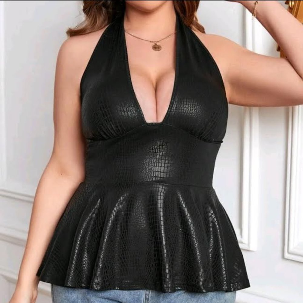 Plus size PU Leather Halter Top